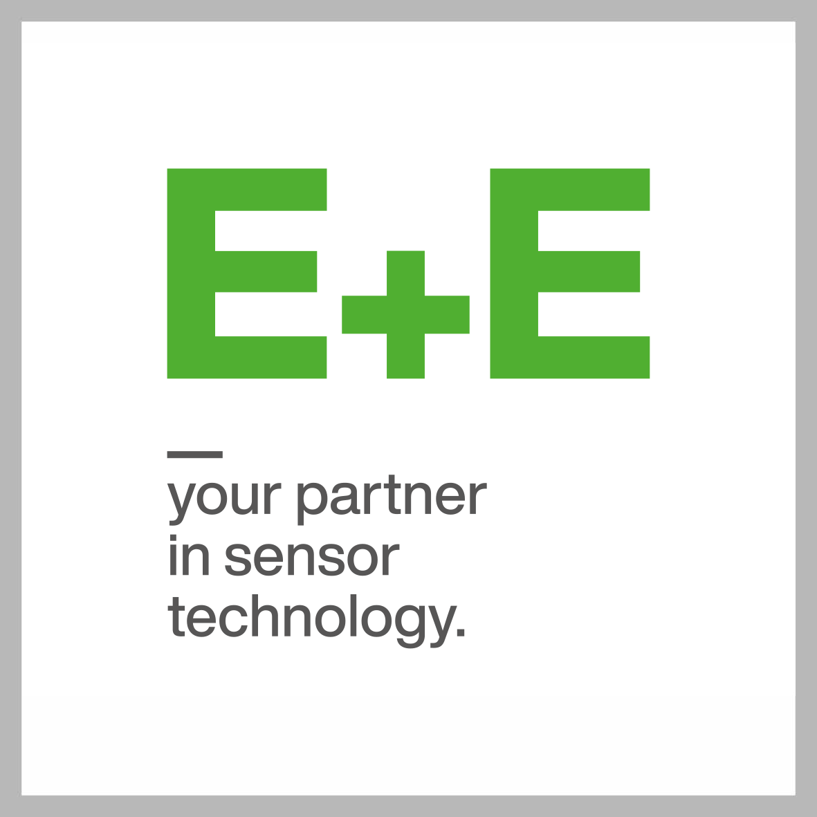 Logo E+E in Farbe auf weiß, quadratisch, grau umrandet