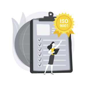 Illustration Checkliste und ISO 9001 Abzeichen