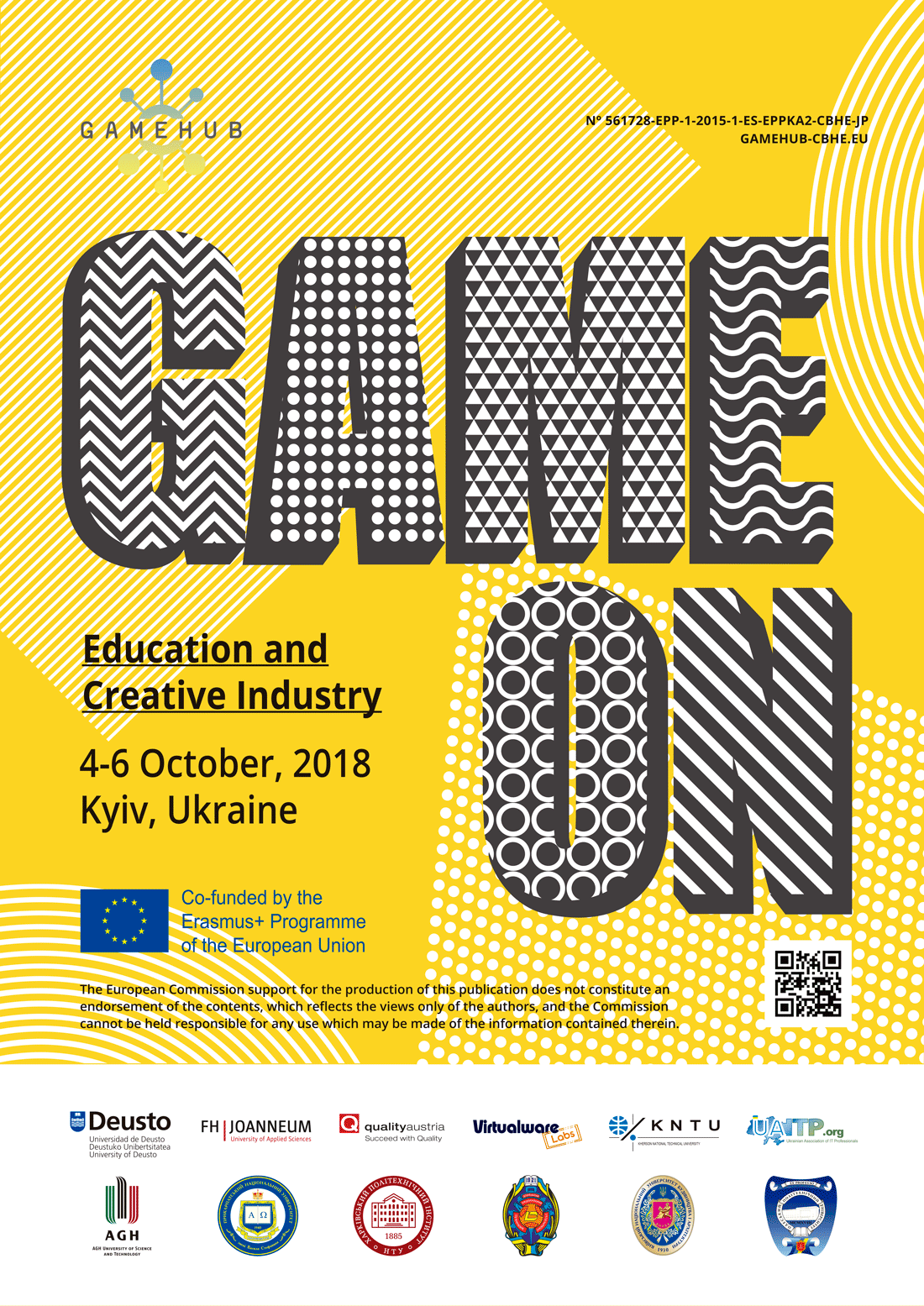 Im Vordergrund steht der Text: "GAME ON". Darunter steht: "Education and Creative Industry, 4-6 October, 2018, Kyiv, Ukraine"