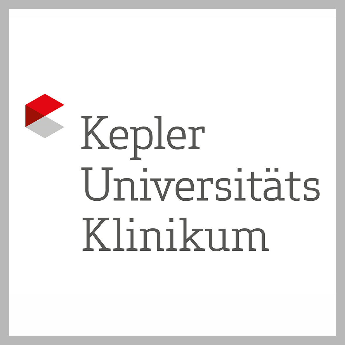 Logo Kepler Universitäts Klinikum in Farbe auf weiß, quadratisch, grau umrandet