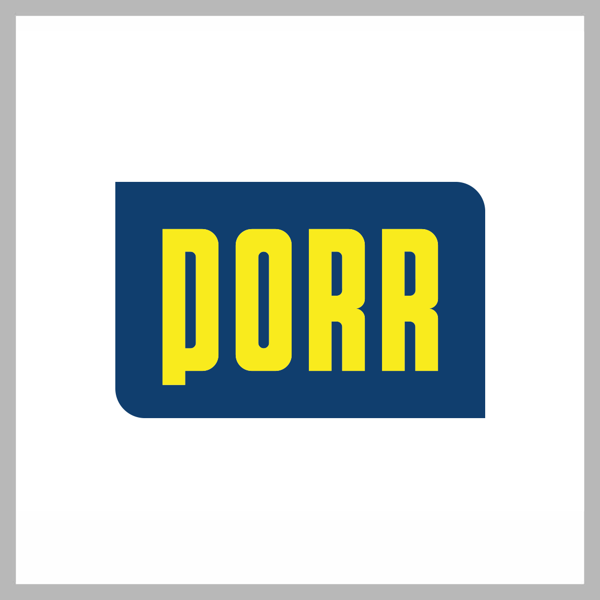 Logo PORR in Farbe auf weiß, quadratisch, grau umrandet